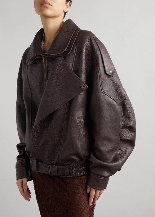 Belted Oversized Leather-Look Bomber