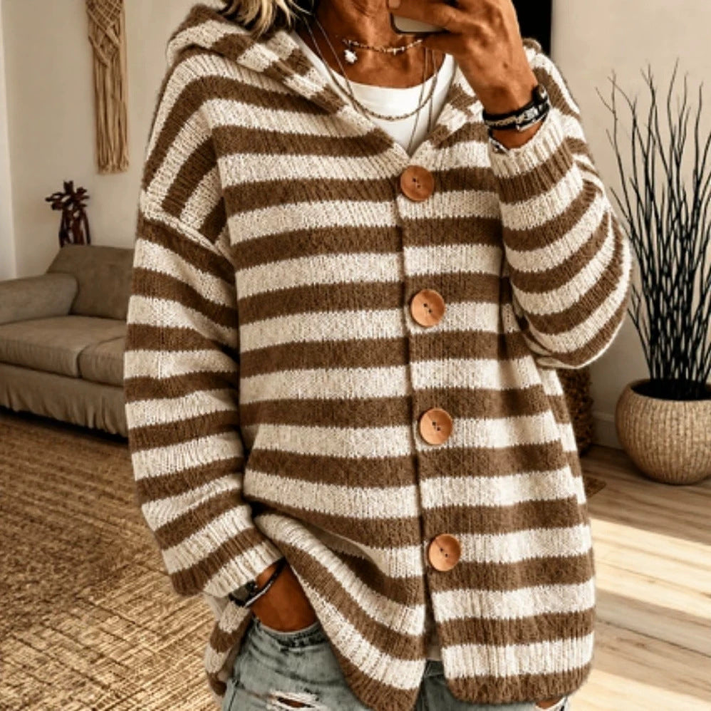 Striped Hooded Cardigan Jacket - Warm and Casual