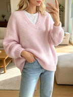 Loose V-Neck Knit Sweater - Soft and Relaxed