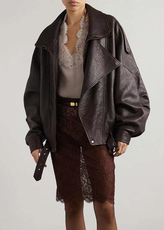 Belted Oversized Leather-Look Bomber