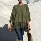 Women’s Loose Fringe Blouse – Relaxed Round Neck Top