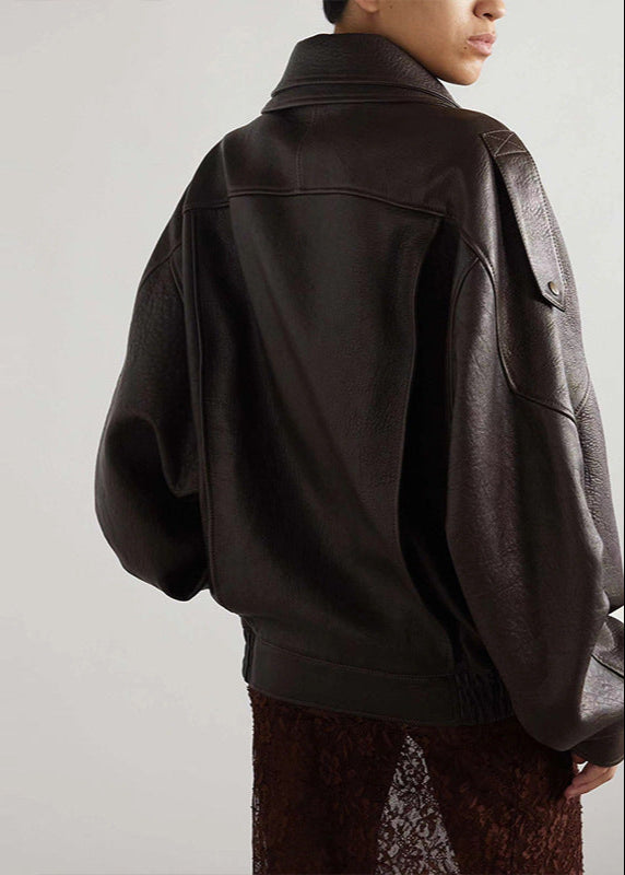 Belted Oversized Leather-Look Bomber