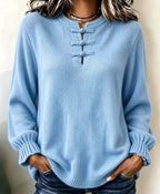 Women's Knitted Shirt - Stand Collar and Relaxed Fit