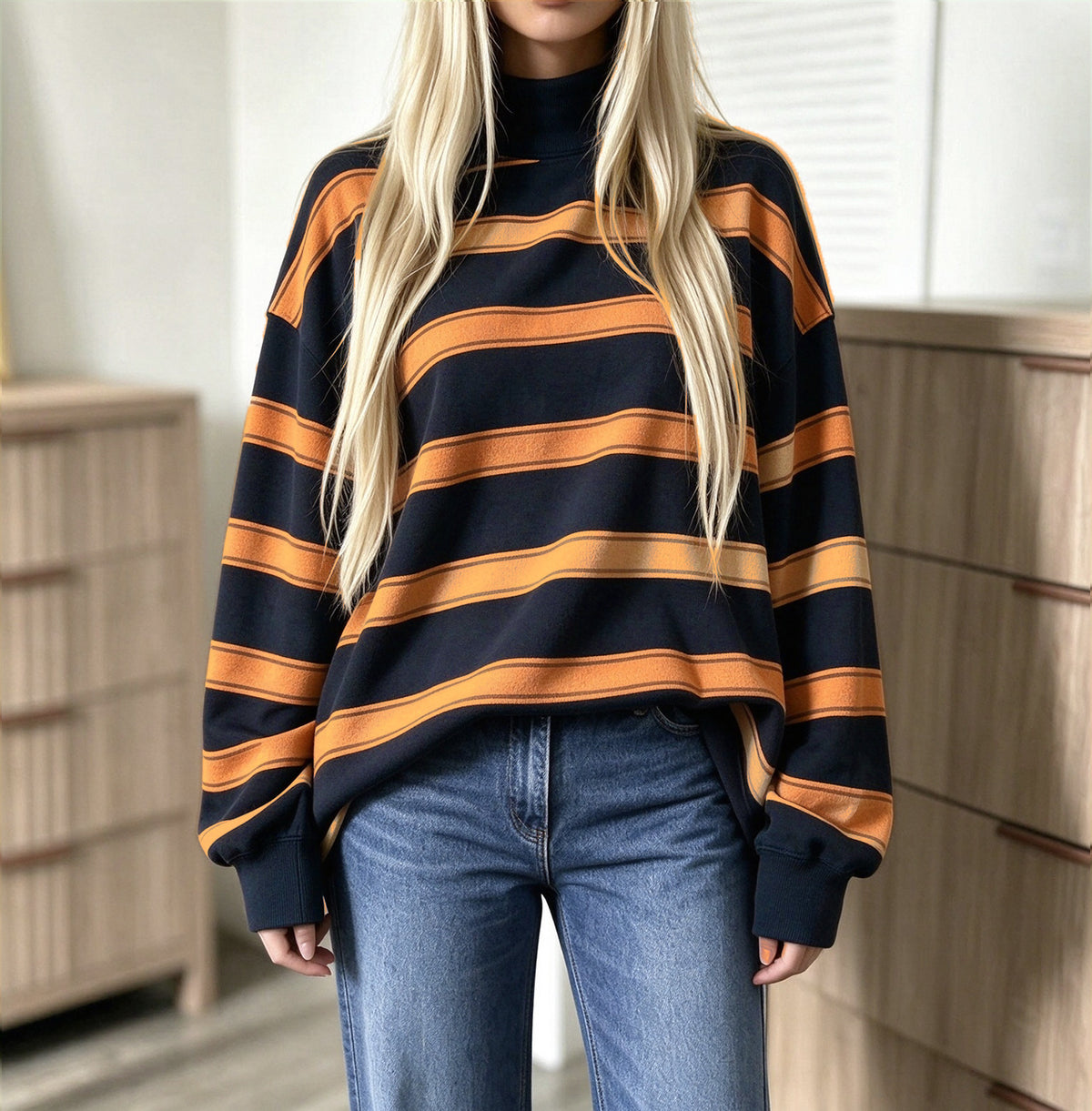Women’s Striped Print Sweatshirt – Casual Fall Layer