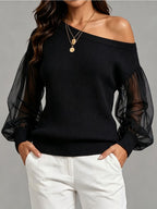 Women’s One-Shoulder Knit Sweater – Relaxed Long Sleeve Style