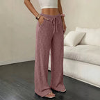 Women’s Wide-Leg Ribbed Knit Pants – Comfortable Casual Fit