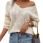 Hollow-Out Lace-Up Knit Top - Soft and Feminine