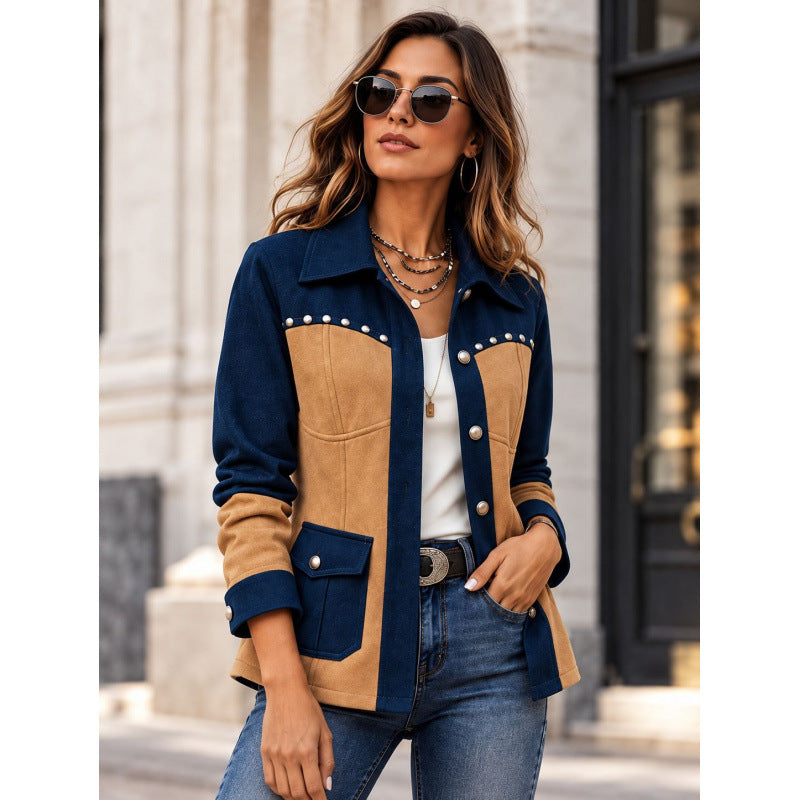 Retro Color-Block Women's Jacket - Casual and Easy