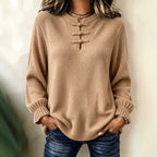 Women's Knitted Shirt - Stand Collar and Relaxed Fit