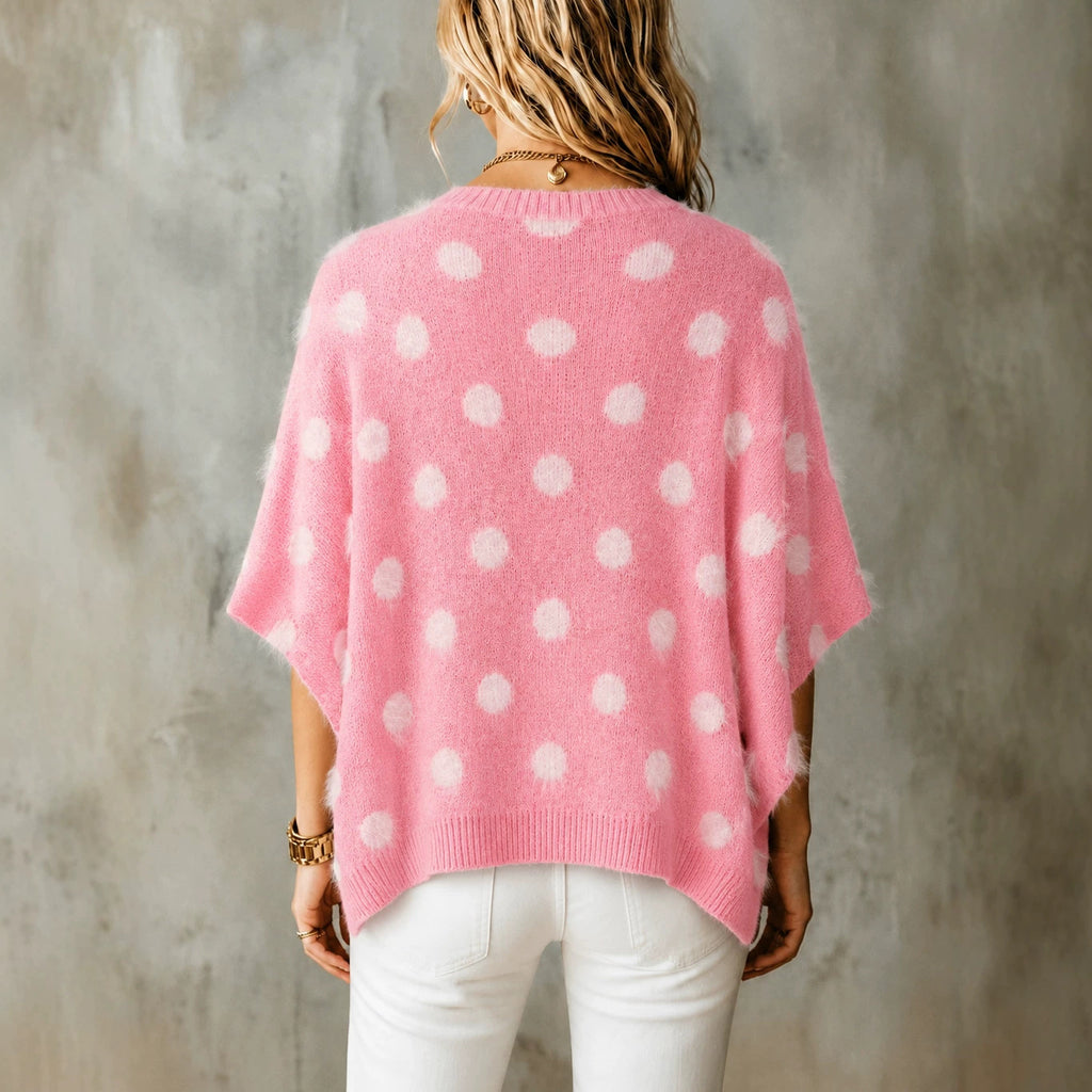 Polka-Dot V-Neck Knit Top - Light and Playful