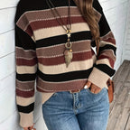 Women’s Striped Round Neck Sweater – Soft Casual Knit