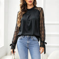 High-Neck Pleated Lace Blouse - Elegant and Refined