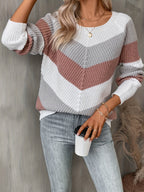 Women’s Colorblock Chevron Knit Sweater – Modern Cozy Style