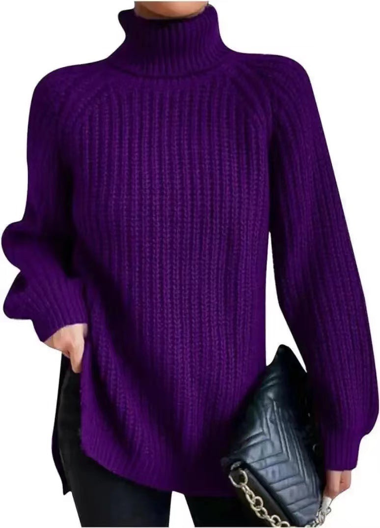Women’s High-Neck Knit Sweater – Soft Mid-Length Layer