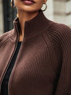 Women’s Zip-Up Puff-Sleeve Cardigan – Modern Cozy Layer