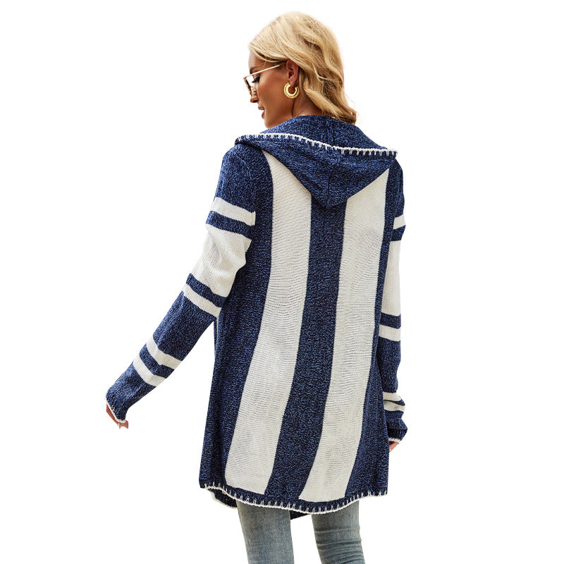 Women’s Striped Hooded Cardigan - Soft and Casual