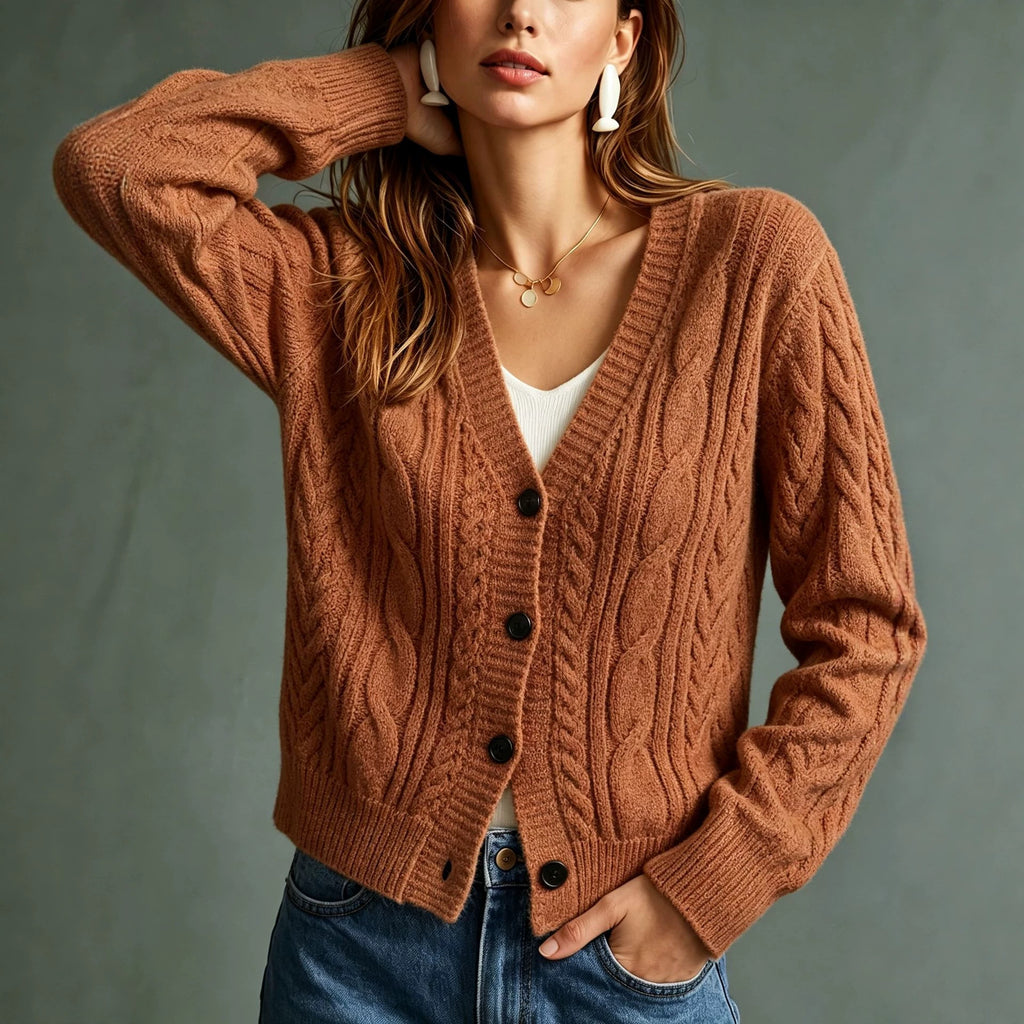 Light Brown Cable-Knit Cardigan - Vintage and Soft