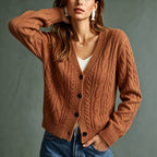 Light Brown Cable-Knit Cardigan - Vintage and Soft
