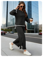 Slit Long-Sleeve Top and Wide-Leg Pants Set - Polished and Comfortable