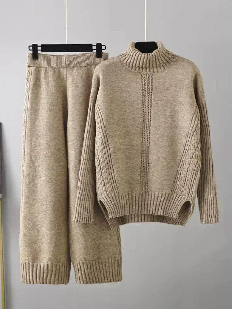 Women’s Turtleneck Sweater and Wide Leg Pants Set – Chic Comfortable Outfit