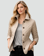 Women’s Quilted Button Jacket with Collar – Smart Transitional Outerwear