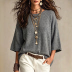 Women's Relaxed Sweater - Wide Sleeves and Crew Neck