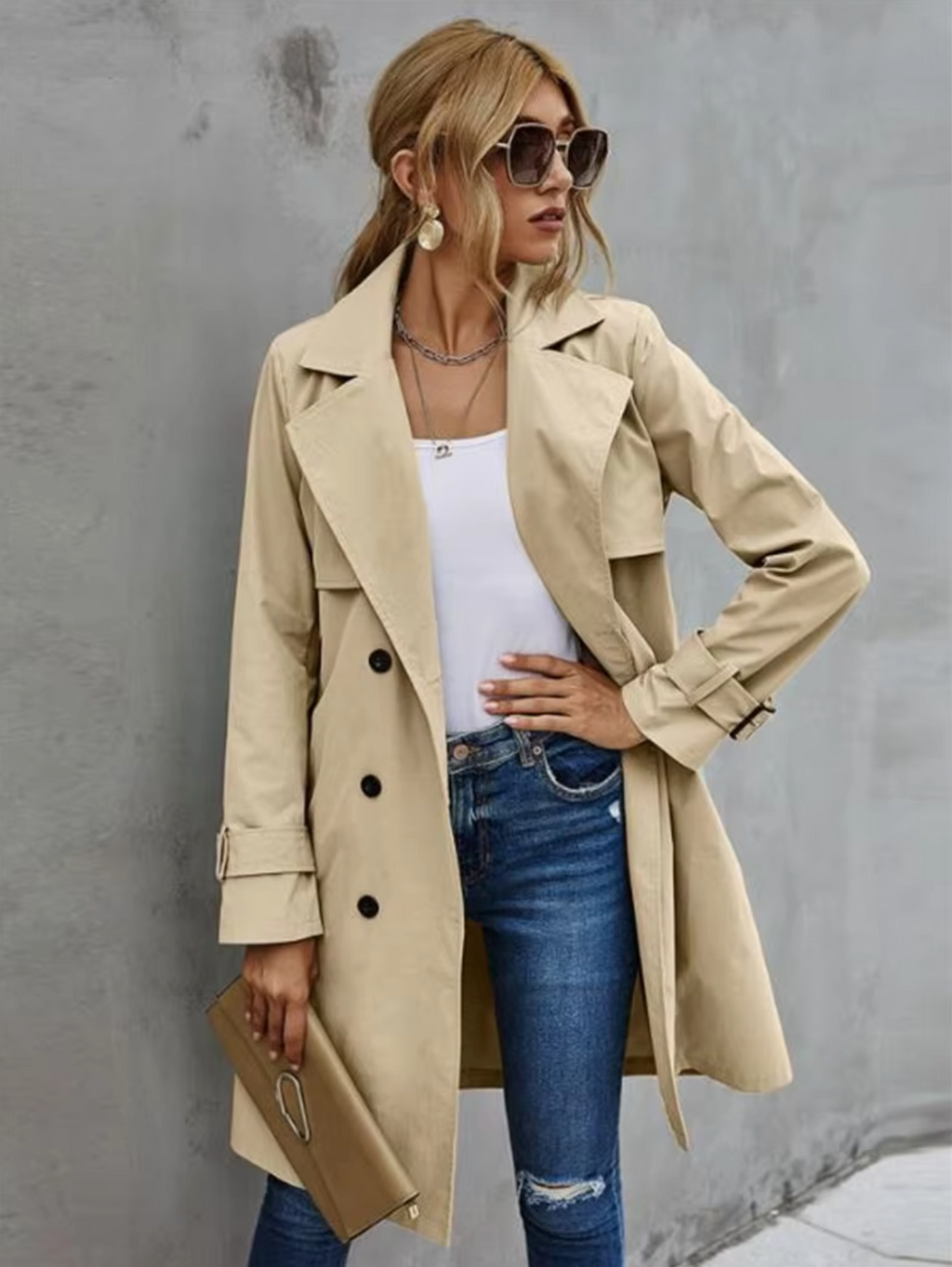 Double-Breasted Belted Trench Coat