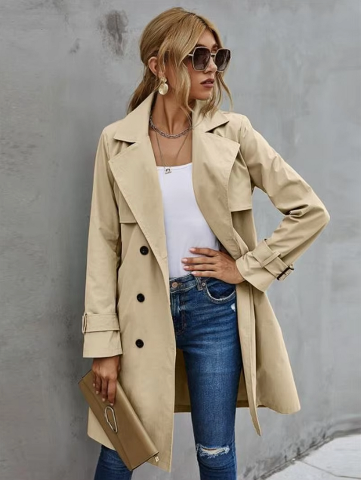 Double-Breasted Belted Trench Coat