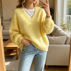 Loose V-Neck Knit Sweater - Soft and Relaxed
