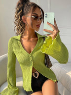 Retro Close-Knit Long-Sleeve Top - Soft and Easy