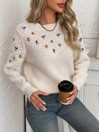 Women’s Floral Embroidered Knit Sweater – Soft Feminine Style