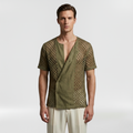 Open-Weave Lattice Knit Resort Shirt with Breathable Texture