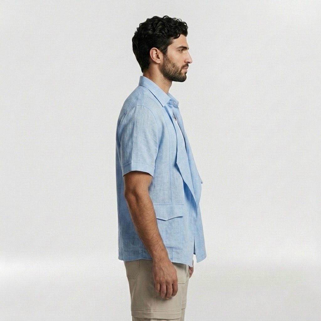 Deconstructed Utility Resort Shirt with Asymmetrical Panel Construction