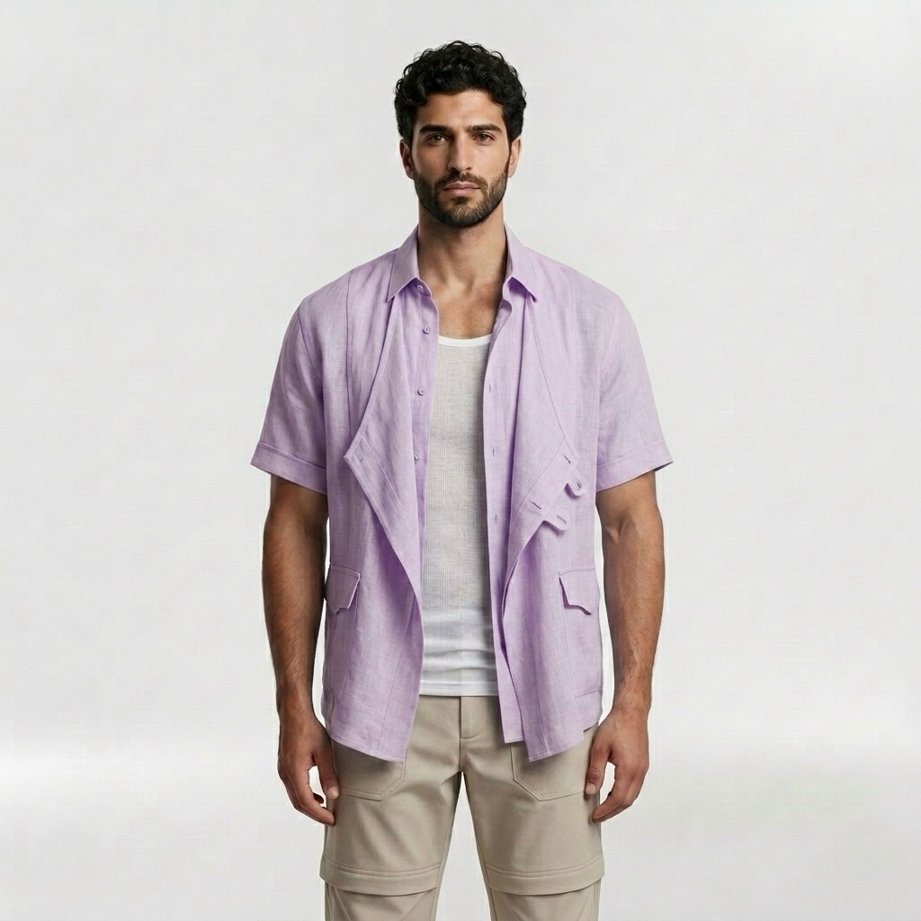 Deconstructed Utility Resort Shirt with Asymmetrical Panel Construction