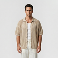 Open-Knit Mesh Resort Cardigan Shirt with Relaxed Drape