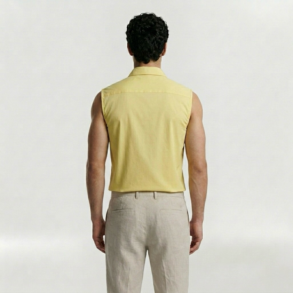 Sunburst Pleated Sleeveless Statement Shirt with Radiating Architectural Pleats