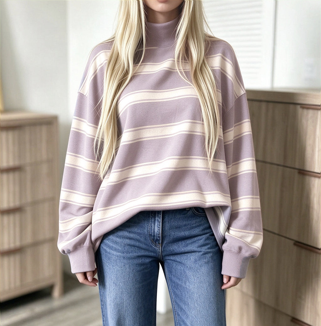 Women’s Striped Print Sweatshirt – Casual Fall Layer