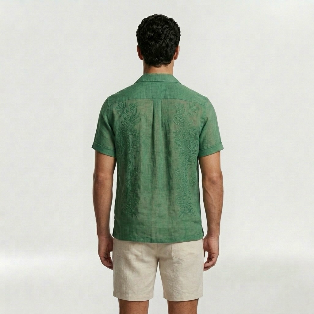 Botanical Embroidered Resort Camp Shirt with Tropical Detailing