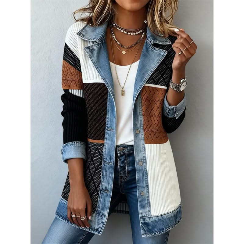 Patchwork Denim and Knit Jacket