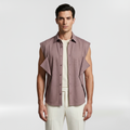 Architectural Micro-Mesh Panel Sleeveless Shirt with Sculptural Seaming