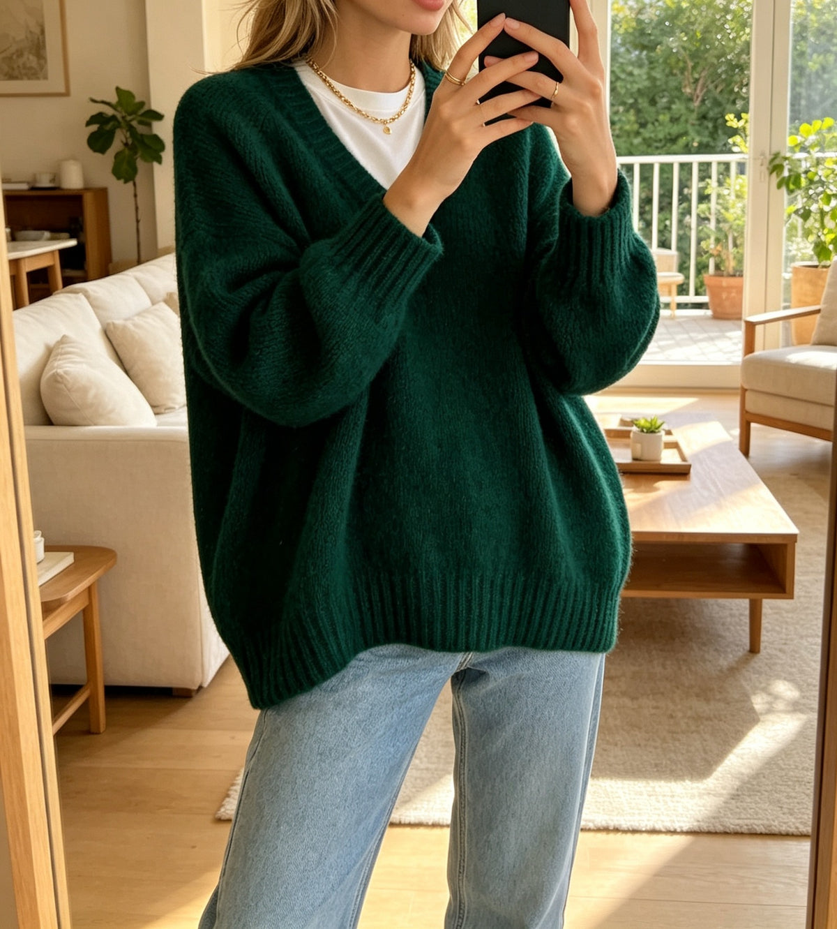 Loose V-Neck Knit Sweater - Soft and Relaxed