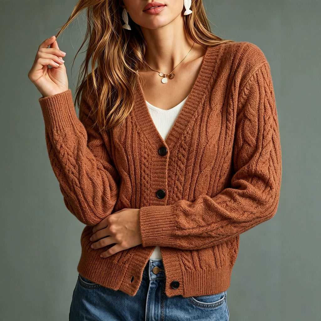 Light Brown Cable-Knit Cardigan - Vintage and Soft