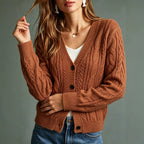 Light Brown Cable-Knit Cardigan - Vintage and Soft