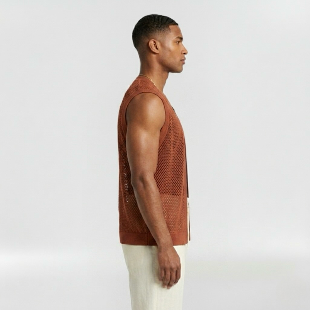 Open-Knit Resort Vest with Relaxed Open-Front Silhouette