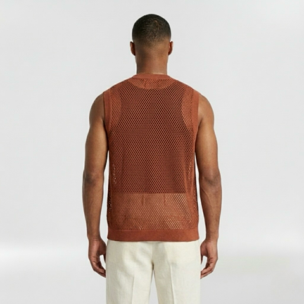 Open-Knit Resort Vest with Relaxed Open-Front Silhouette
