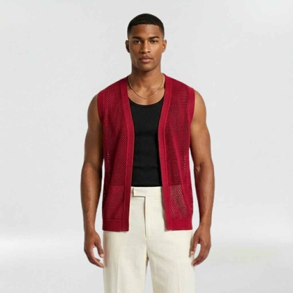 Open-Knit Resort Vest with Relaxed Open-Front Silhouette