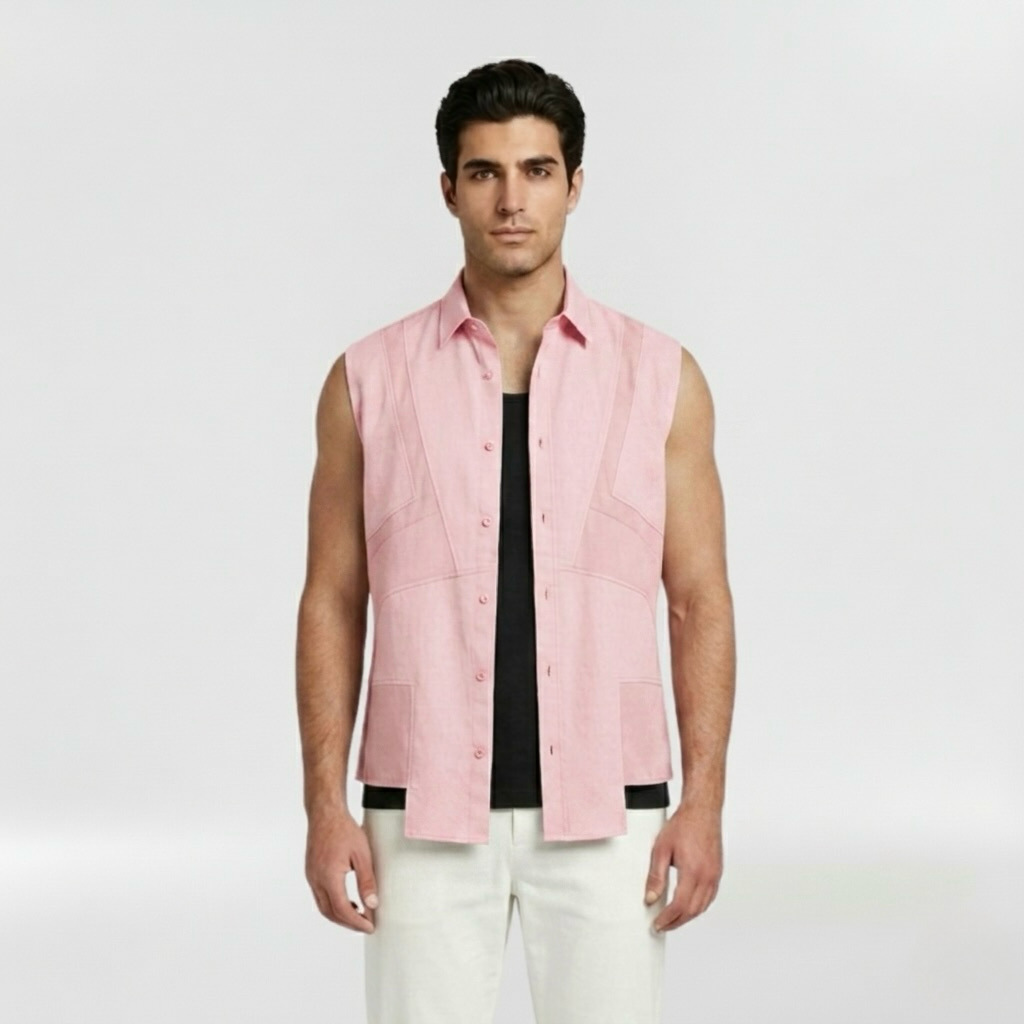 Tailored Panel Sleeveless Overshirt with Structured Utility Detailing