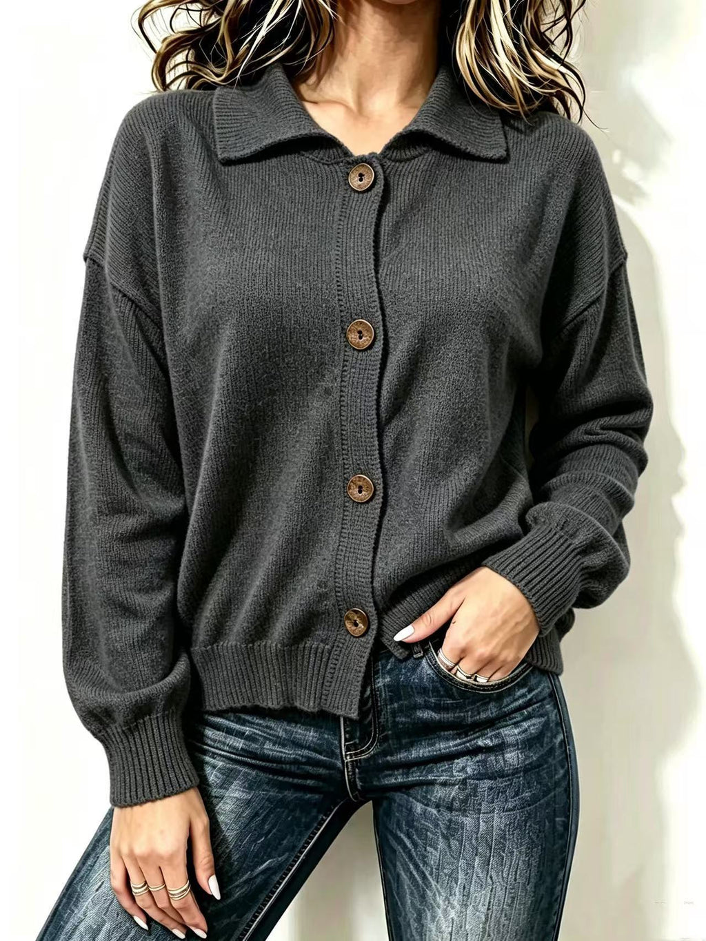 Button-Up Sweater Coat - Soft and Practical