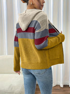 Women’s Color Block Hooded Zip Cardigan – Cozy Casual Layer