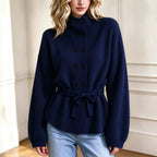 Women’s Double-Breasted Knit Coat – Elegant Long Sleeve Outerwear